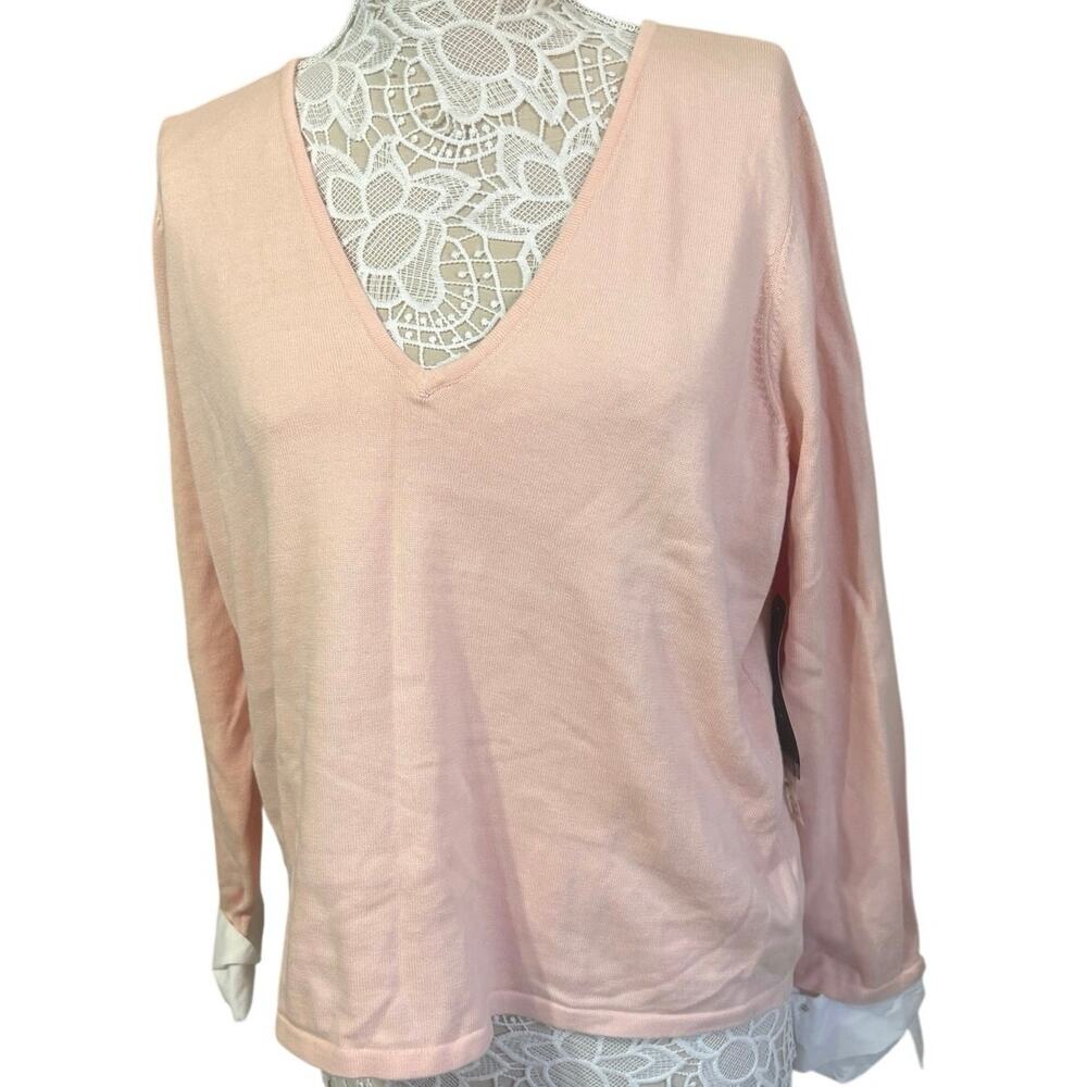 Lauren Ralph Lauren Light Pink V Neck Sweater 100% Cotton-Women’s Size 1X-Preppy